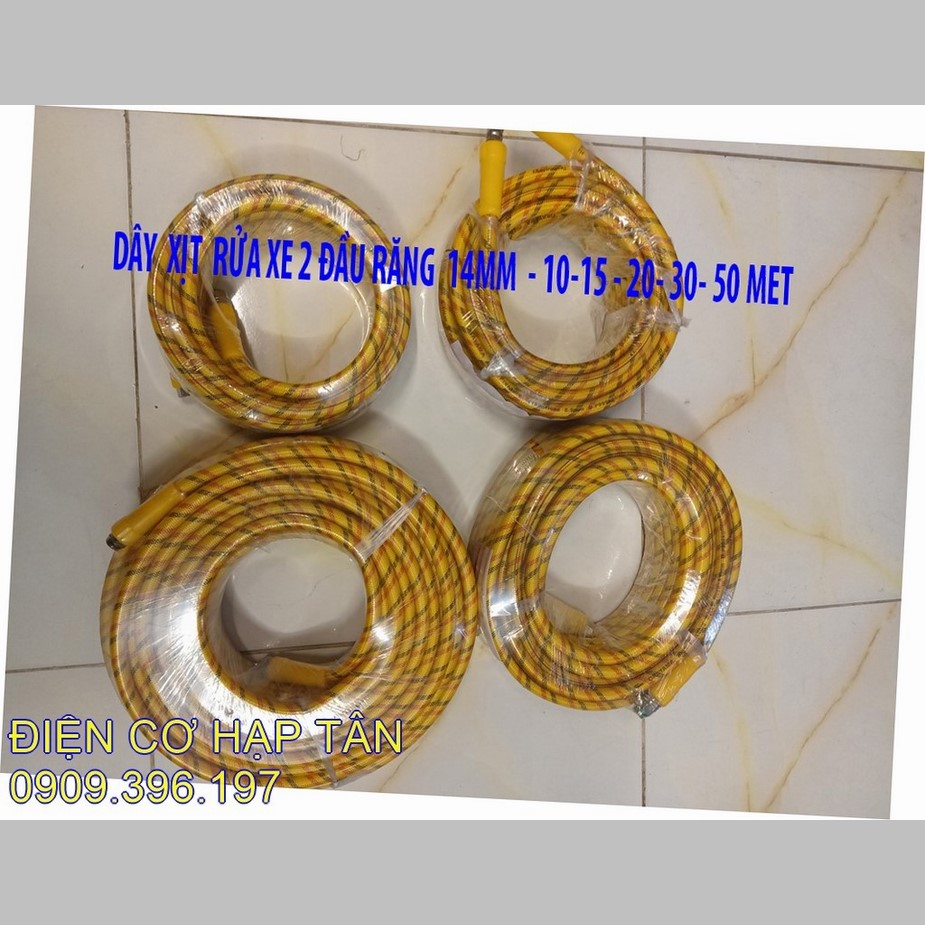 Dây máy rửa xe 10, 15, 20, 30m, 50m dây rửa xe áp lực cao 2 ren 14mm – dây rửa máy lạnh dây xịt rửa xe áp lực cao vàng , 10- 15 – 20 – 30 - 50m hai đầu răng 14mm