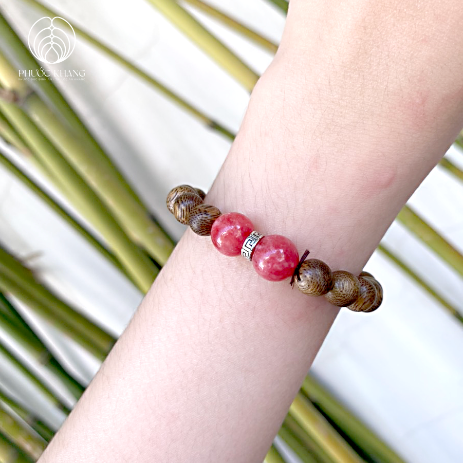 Vòng tay trầm hương tự nhiên 100% mix charm đá phước khang