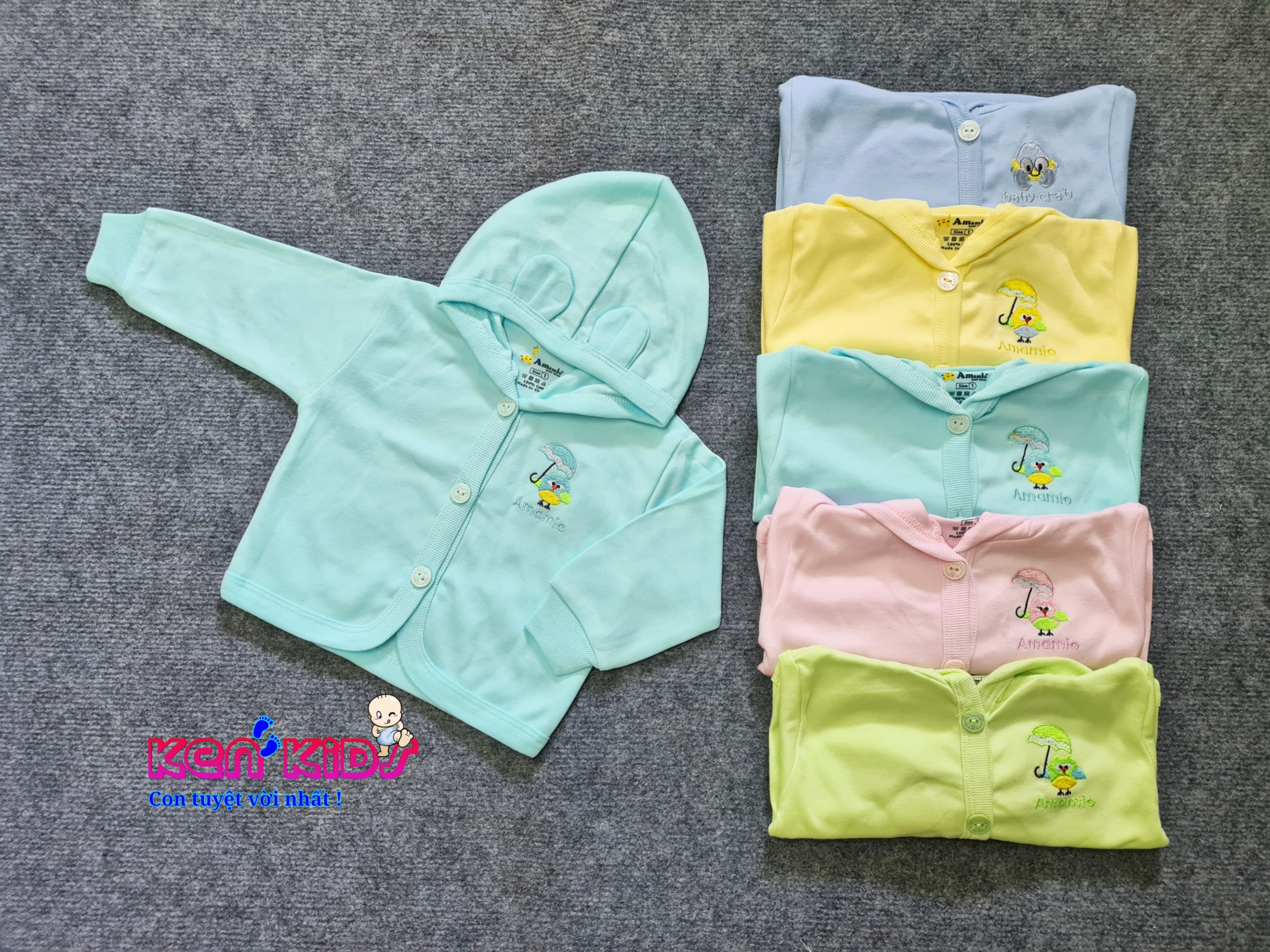 Áo khoác nón màu thun cotton cho bé - 1 áo