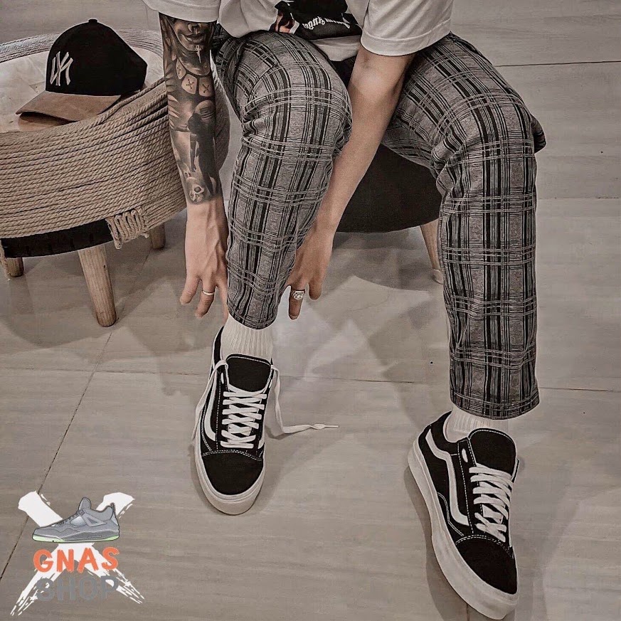 Giày thể thao vans vault old skool đen kẻ trắng nhung nỉ cao cấp