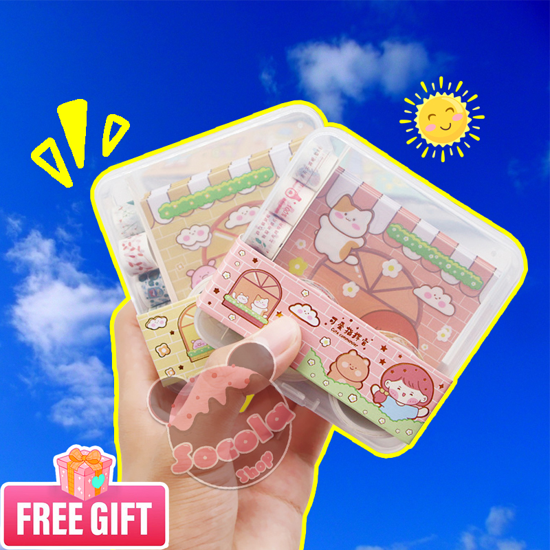 [HOT]Hộp nhựa 4IN1 MIX STICKERS & WASHI & NOTE tiện dụng, dễ thương