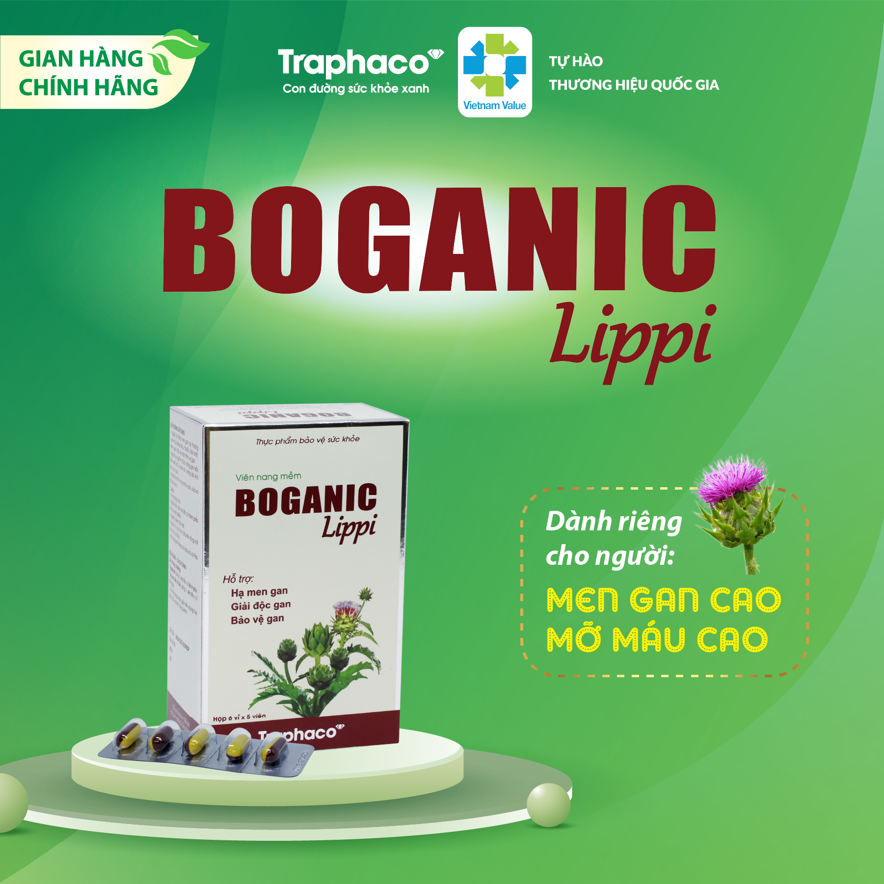 Boganic lippi - hạ men gan - giải độc gan - bảo vệ gan