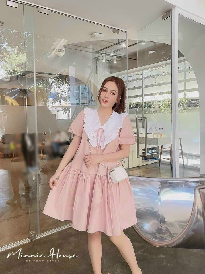 Đầm kate tiểu thư phối tay lỡ dễ thương xinh sắn