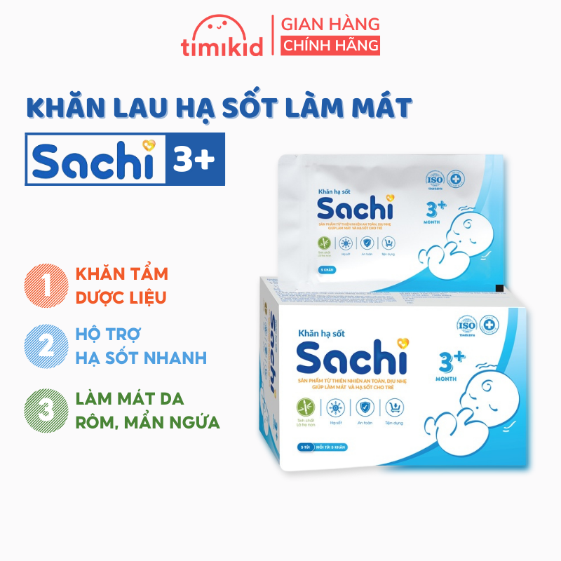 Khăn Lau Hạ Sốt Làm Mát SACHI 3+ Giúp Bé Hạ Nhiệt, Giảm Sốt Làm Mát Da Bị Rôm Sẩy, Mẩn Ngứa - Hộp 25 Khăn