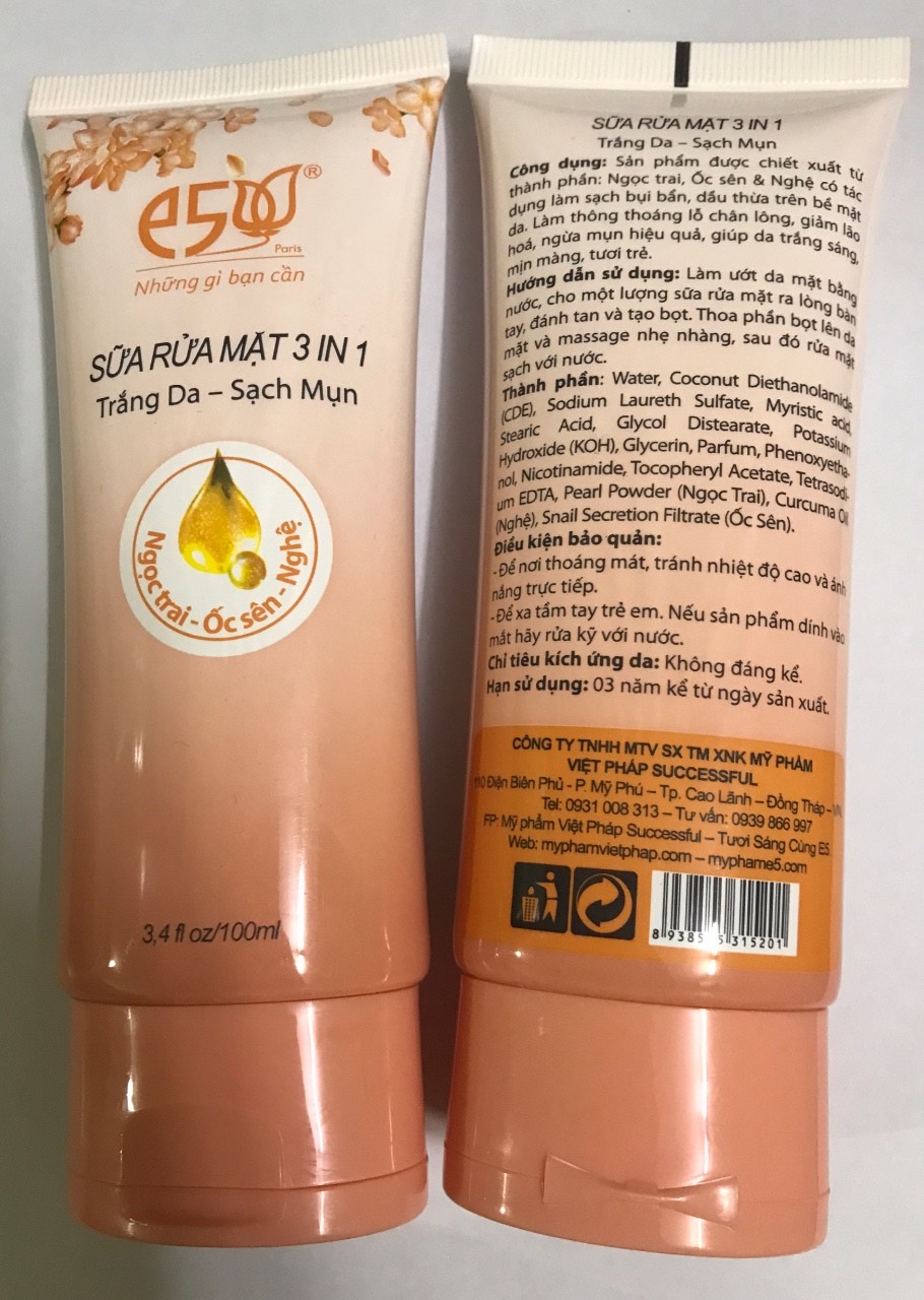 Sữa rửa mặt 3 in 1 -  E5  ( 100ml), giúp da mịn màng, trắng sáng MẪU MỚI - Mỹ Phẩm Kim Ngân (MUA 5 TẶNG 1)