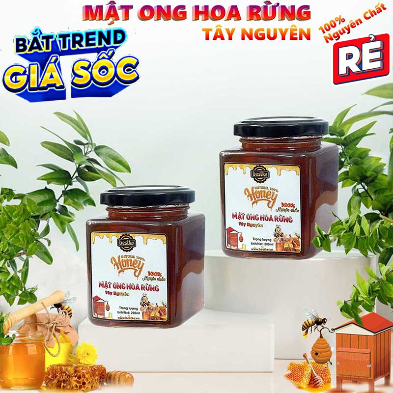 GIẢM SỐC 2 hũ mật ong hoa rừng Tây Nguyên 100% nguyên chất, mỗi hũ 200ml = 280g