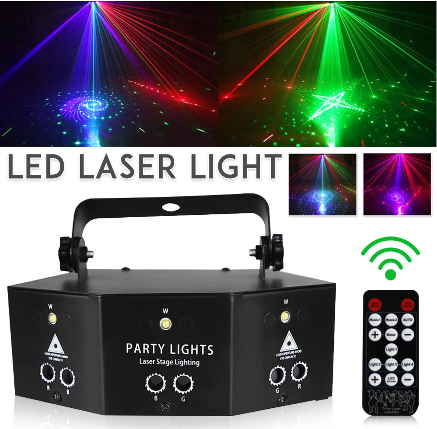 Đèn laser 9 mắt vũ trường cao cấp cảm biến âm thanh. Ánh sáng laze cực đẹp.