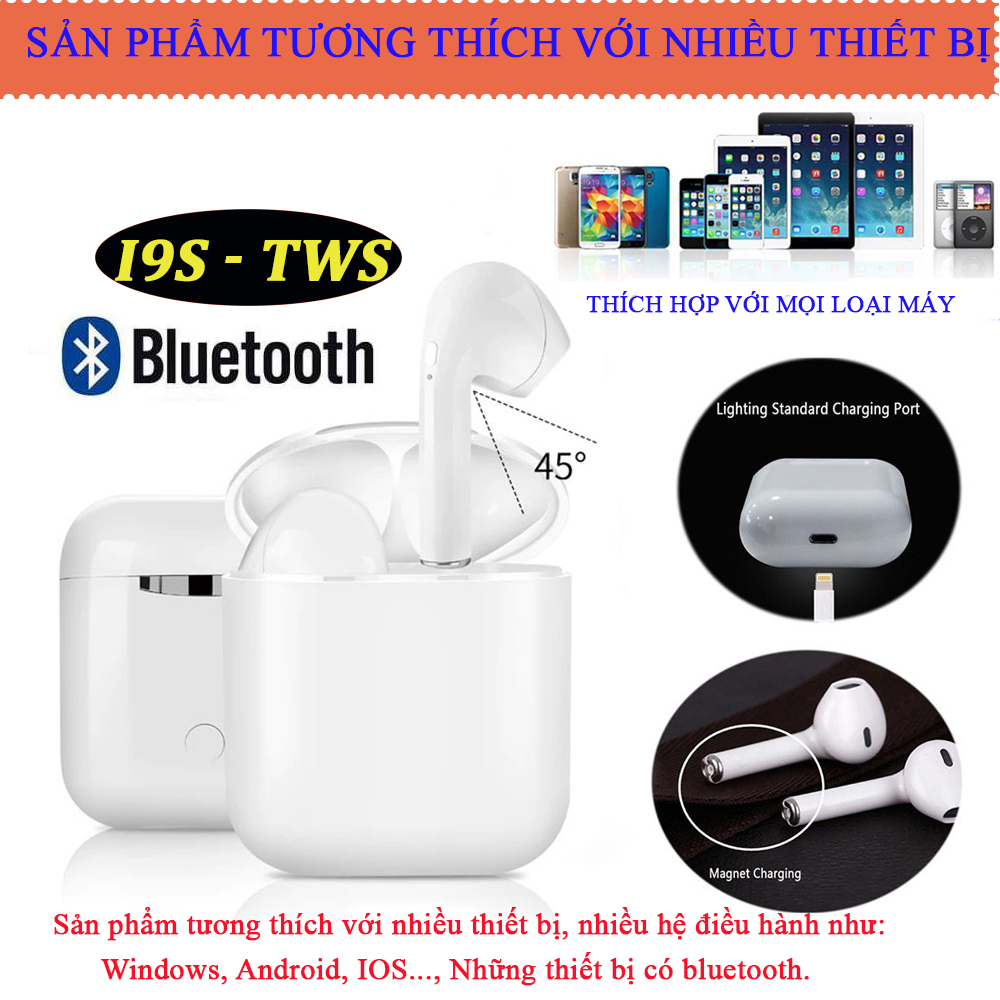 Tai nghe bluetooth i9s tws, tai nghe bluetooth i9s chính hãng, tai nghe bluetooth i9s 5.0.âm thanh 3d sống động, thiết kế sắc nét nhỏ gọn, sang trọng, chống ồn cực đỉnh - thích hợp với mọi điện thoại thông minh