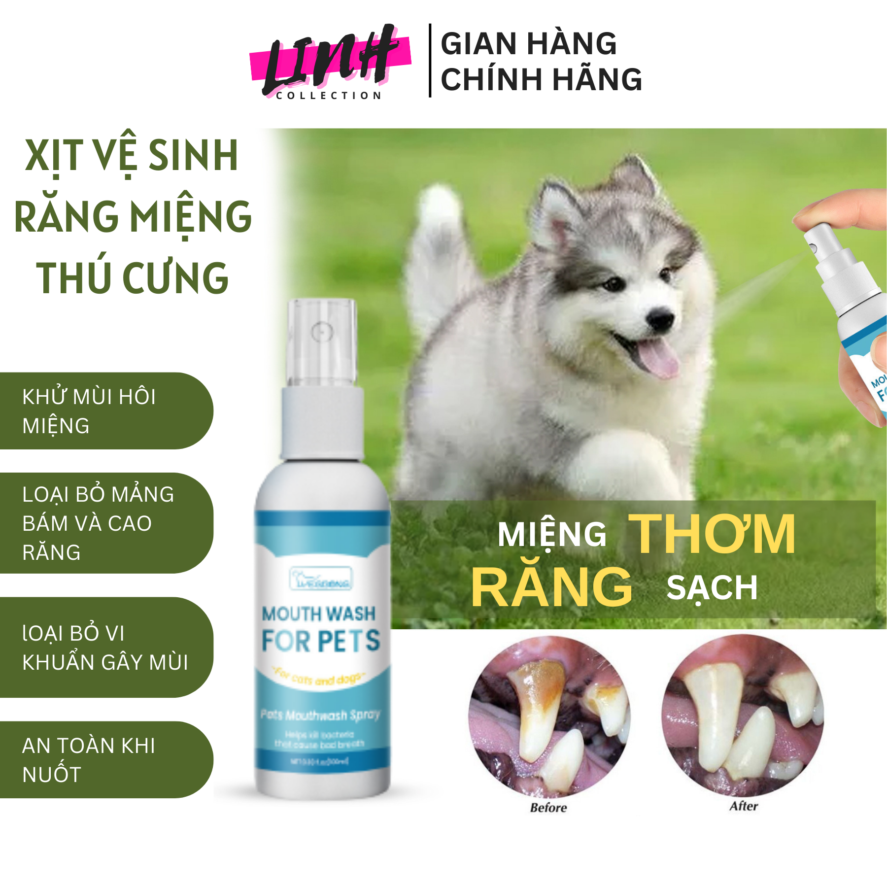 Xịt vệ sinh răng miệng chó mèo, thú cưng yegebong khử mùi hôi miệng, diệt khuẩn, an toàn khi nuốt, chai 100ml