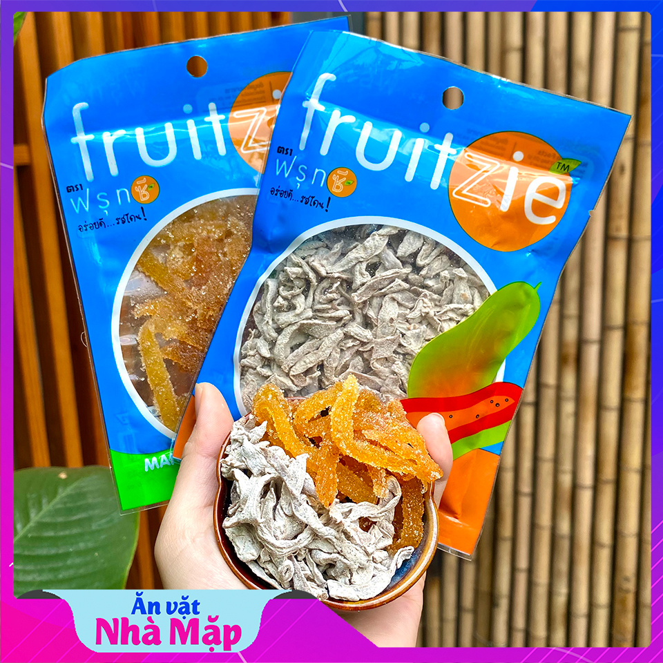Ô mai giun xanh đu đủ muối, xoài vàng thái lan fruitzie gói 50g