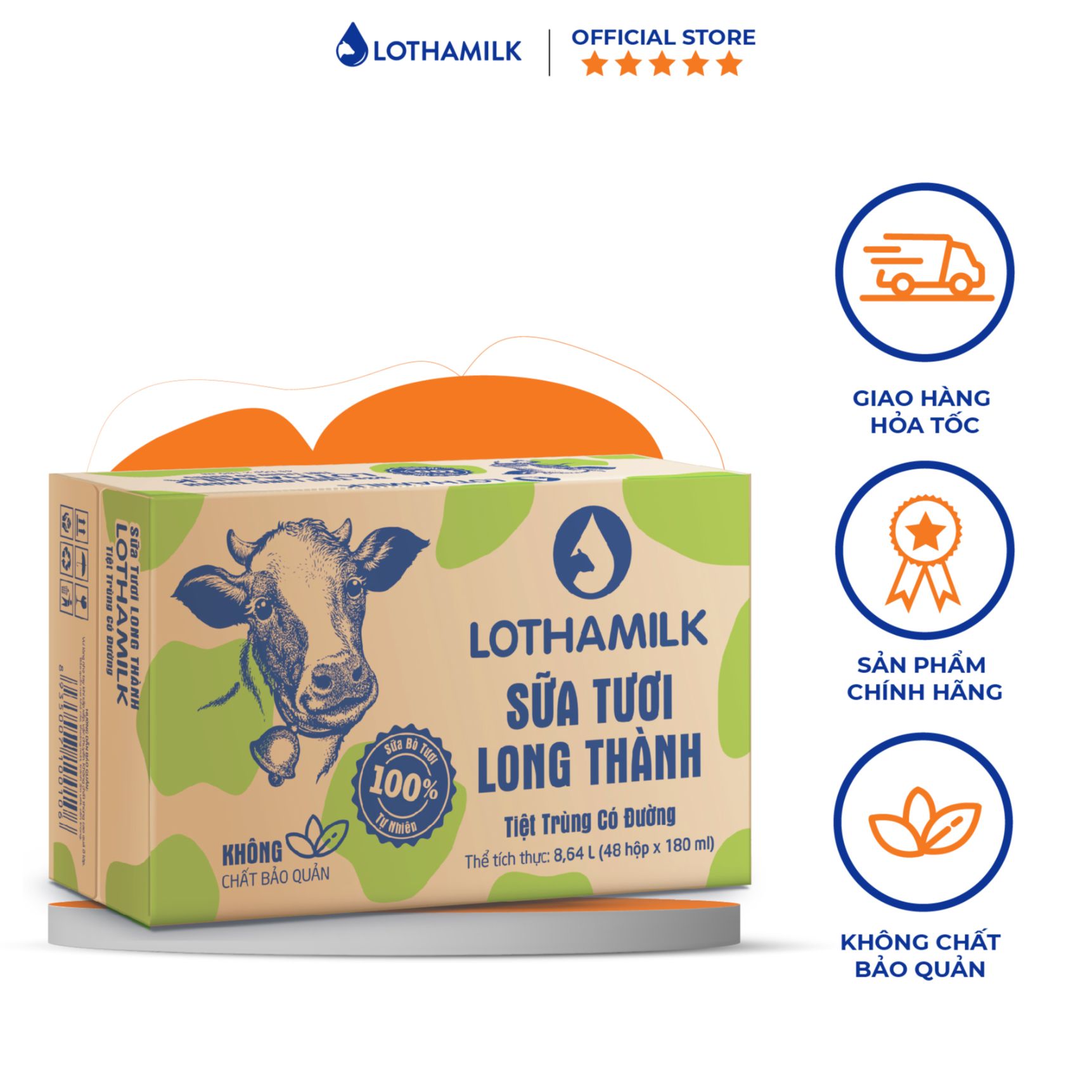 Sữa tươi có đường Long Thành thùng 48 hộp 180ml