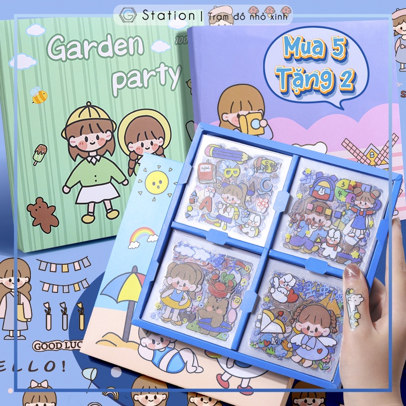 Sticker dán sổ trang trí little girl chibi mua 5 tặng 2 giao không trùng mẫu - vp075