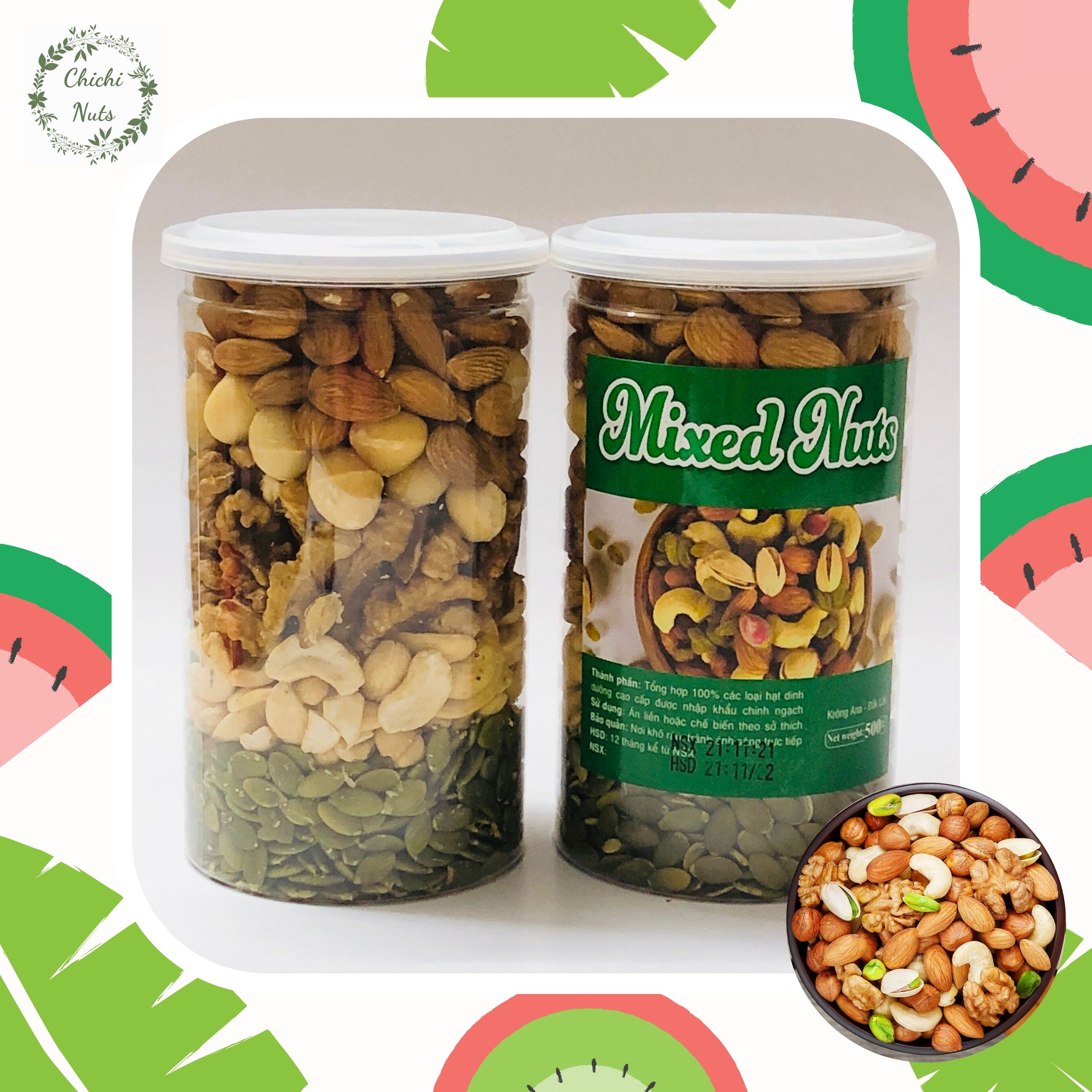 Đồ ăn vặt Healthy - Hạt dinh dưỡng - 500gr Mix 5 loại hạt (Nhân Macca, Nhân óc chó, hạt điều, hạnh nhân, hạt bí) - Đặc sản Tây Nguyên - 100% các loại hạt tự nhiên nhập khẩu chính ngạch