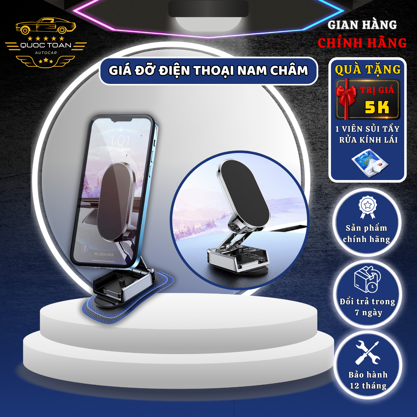 Giá đỡ điện thoại nam châm xoay 360 độ, giá đỡ điện thoại trên ô tô hút nam châm cực mạnh