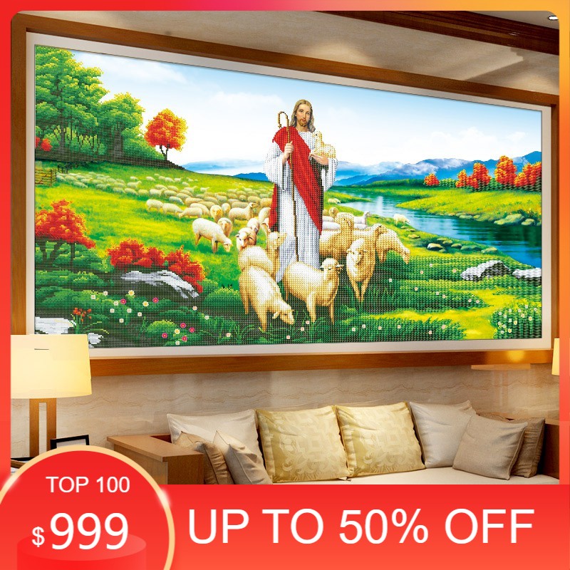 Tranh đính đá chúa chăn chiên . kích thước: 120x60cm