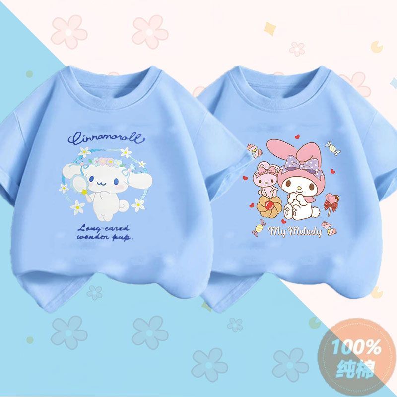 Quần áo mùa hè mới bằng cotton nguyên chất dành cho bé gái T Áo thun ngắn tay trẻ em Cinnamon Dog, quần áo nửa tay thời trang Kuromi và My Melody dành cho trẻ em. - 2