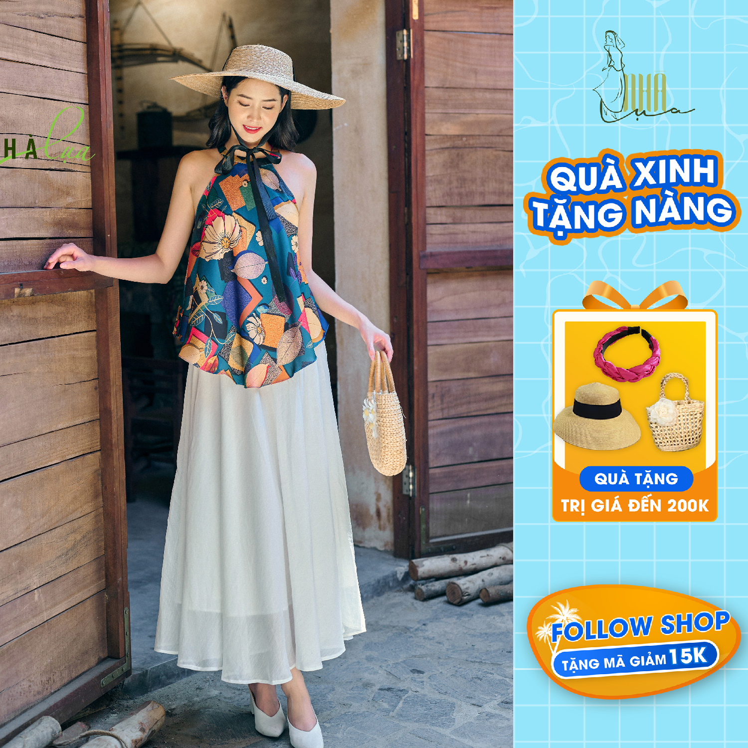 Set áo yếm nữ lụa Latin sexy quyến rũ mùa hè - Áo yếm lụa Chân váy dài đi biển thoáng mát Nhà Lụa YL012