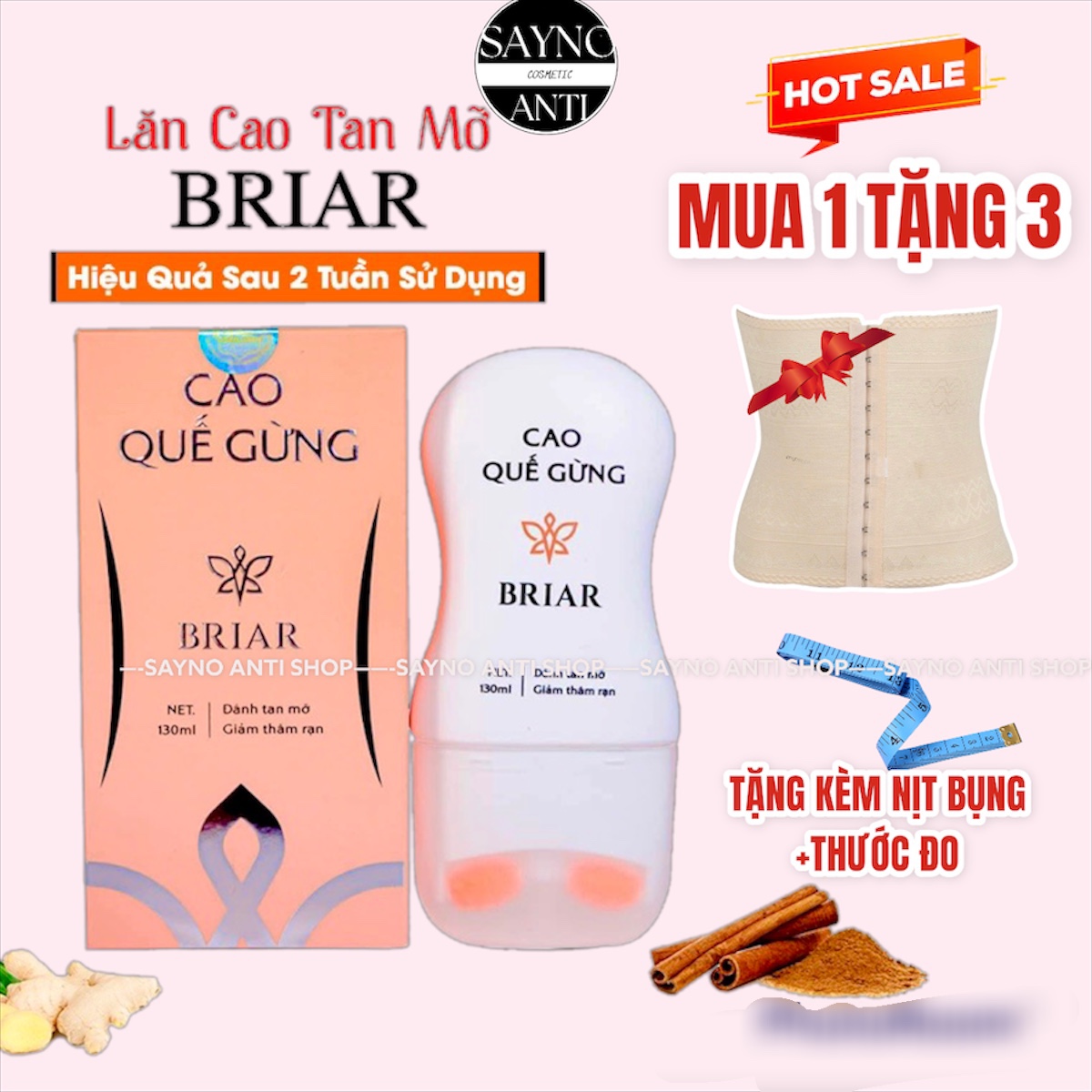 Kem tan mỡ cao quế gừng briar, đốt cháy mỡ thừa, thon dáng, đẹp da, , an toàn hiệu, tặng đai nịt