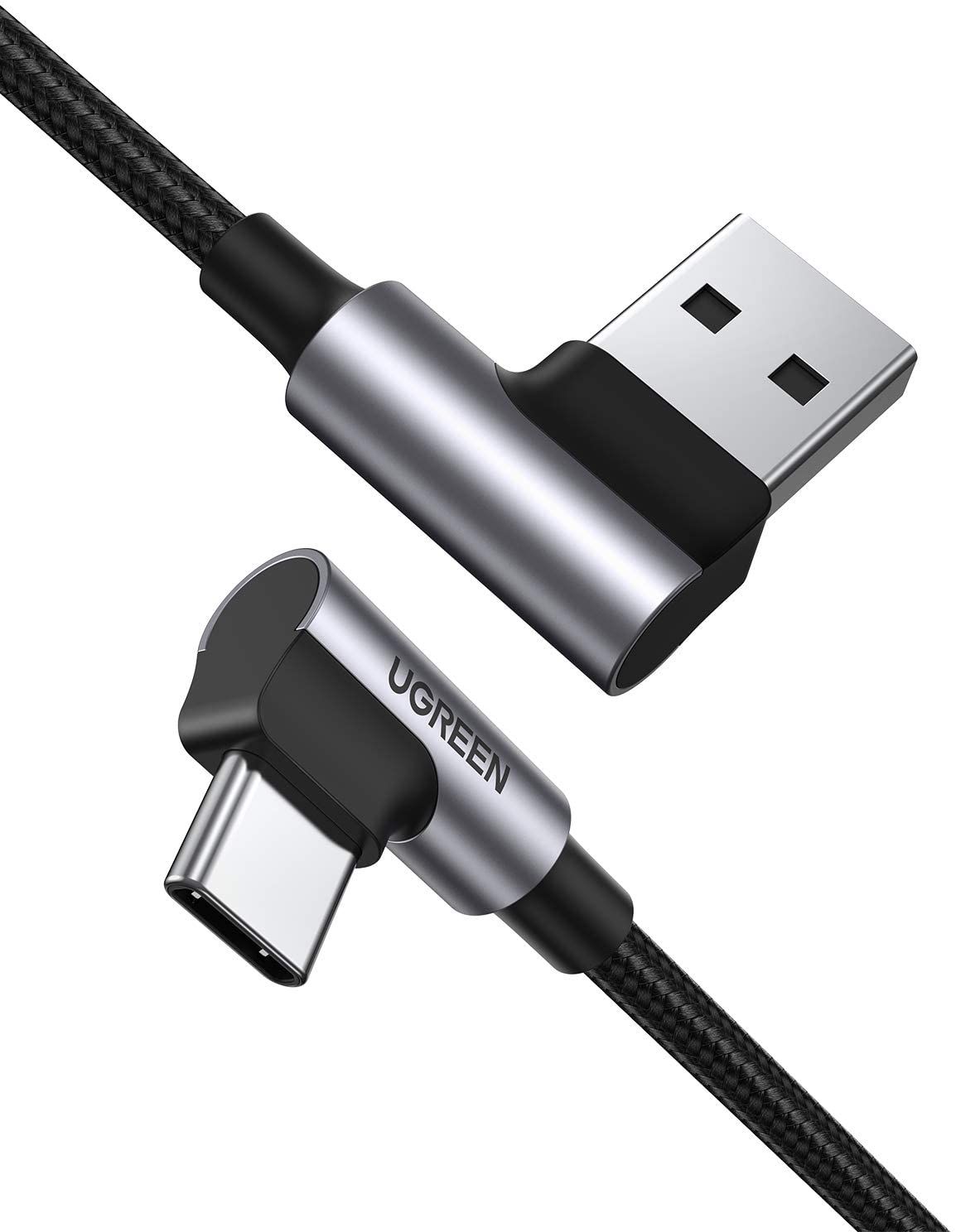 Ugreen 20855 0.5m 2 đầu bẻ góc 90 độ cáp usb type c ra a mạ nickel đầu bọc nhôm chống nhiễu us176 20855