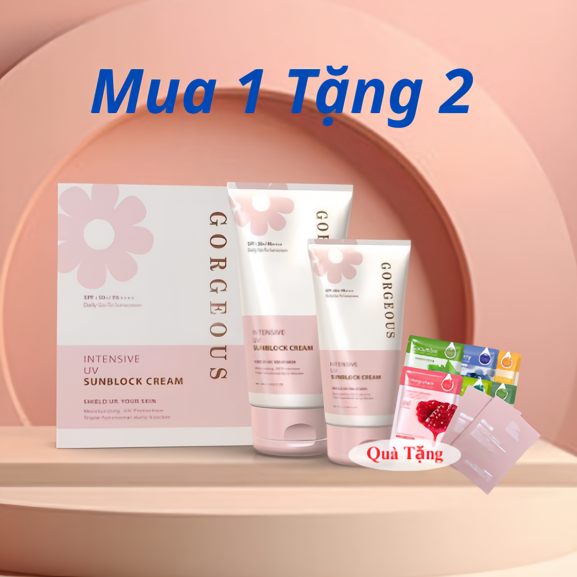 Buy 1 Get 2 Free - Set of 2 Gorgeous Anti-Wrinkle Sunscreen Creams That Whiten Skin, Enhance Tone, Long-Lasting Waterproof Tube Spf50+Pa+++ Free 1 Mask