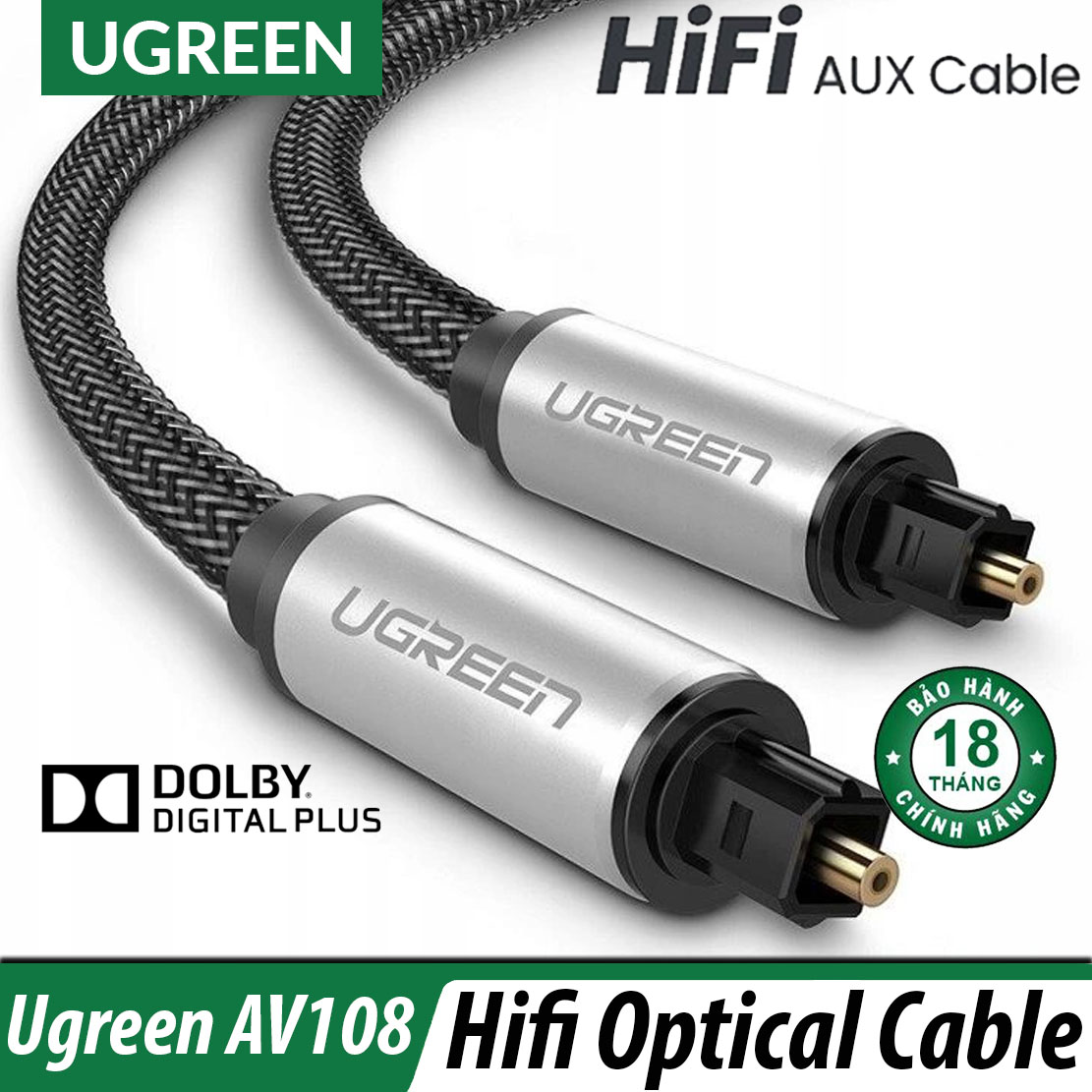 [HCM]Cáp Audio Sợi Quang Vỏ Nhôm Dây Bện Lưới Cao Cấp UGREEN AV108 - BH 18T Chính Hãng