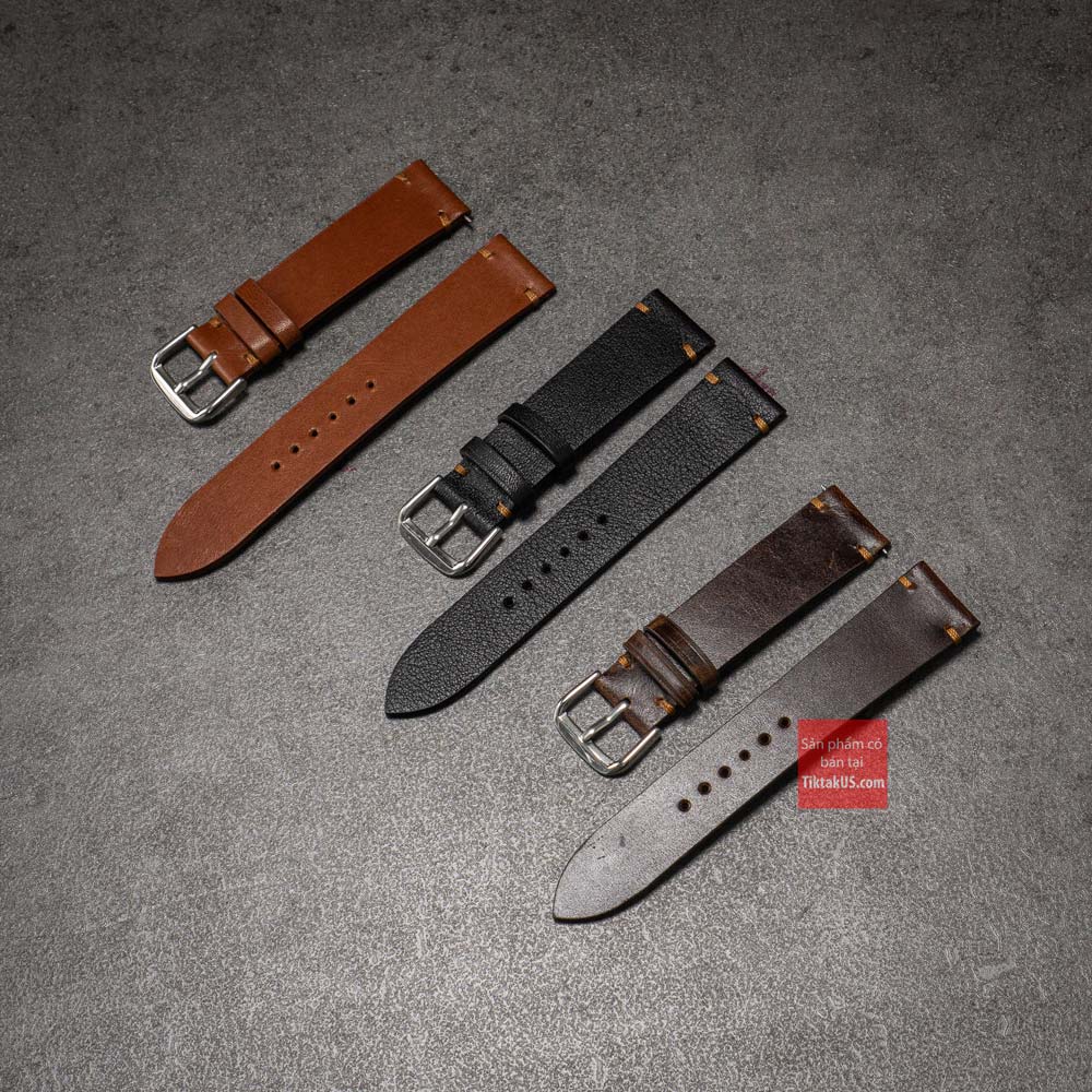 [HCM]Dây đồng hồ da bò thật Vintage chốt chỉ hai đầu kèm khóa thép không gỉ Tặng kèm cây thay dây và 2 chốt đồng hồ, Size từ 18mm đến 22mm
