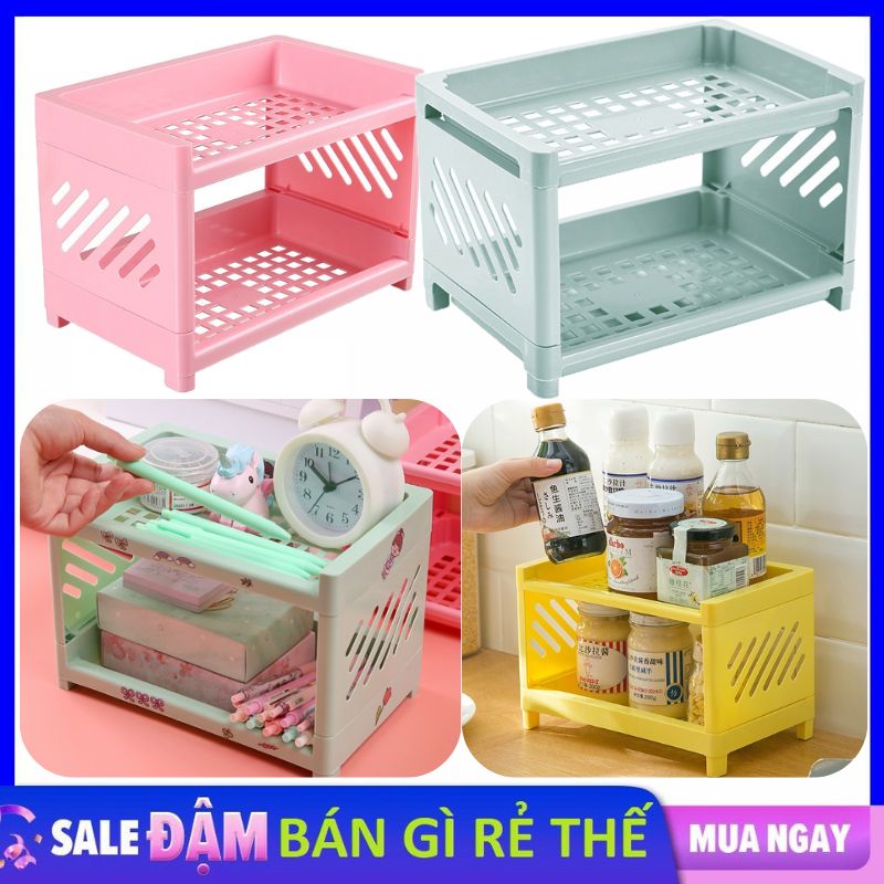 Kệ đựng đồ mini 2 tầng decor để bàn xanh xắn - giá nhựa mini 2 tầng - kệ nhựa mini để đồ , mỹ phẩm đa năng - kệ mini 2 ngăn