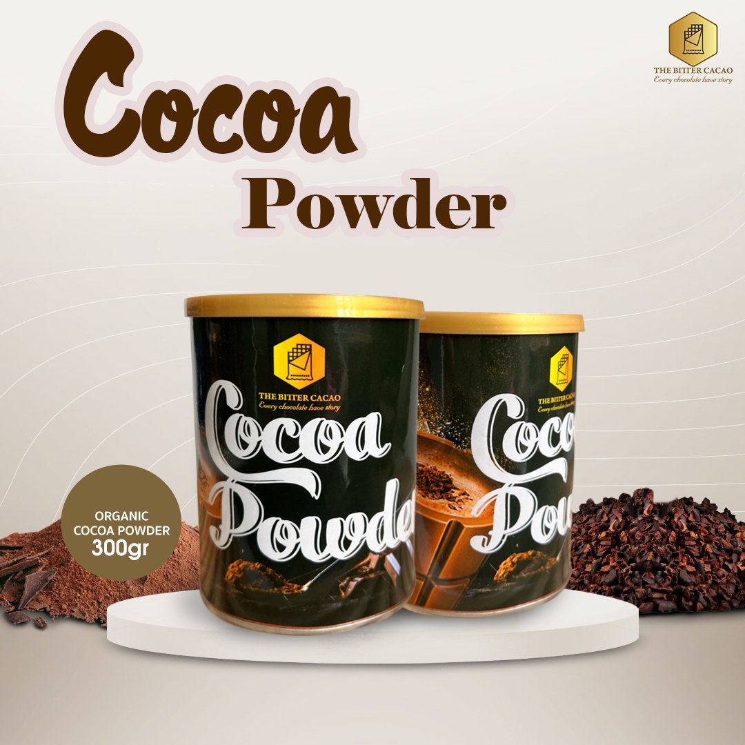 Bột cacao nguyên chất Powder Cocoa dạng lon 300g chính hãng The Bitter