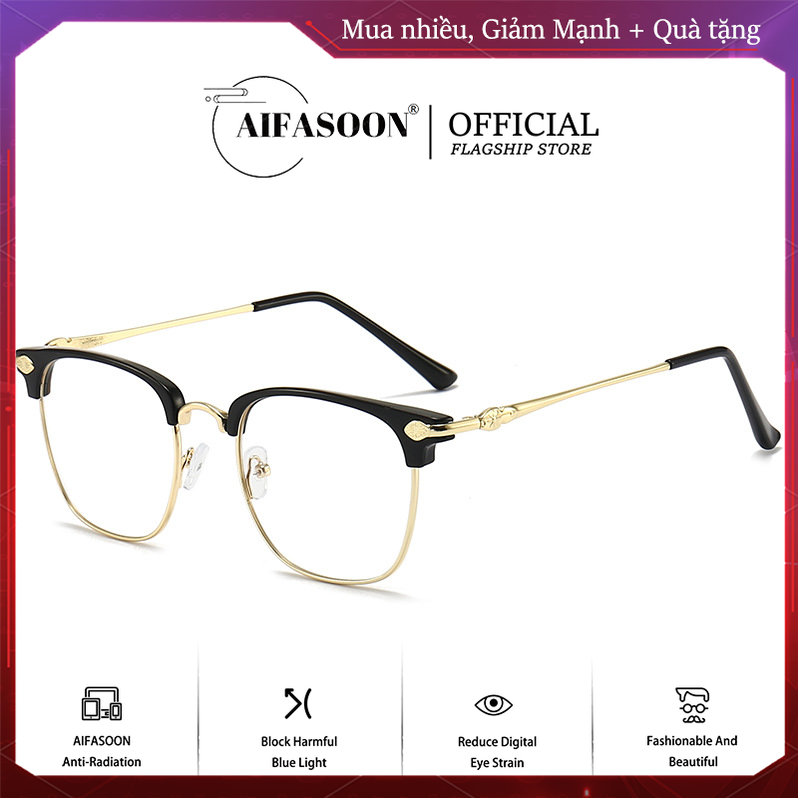 AIFASOON Kính Chống ánh Sáng Xanh Thời Trang Nửa Khung Kim Loại Khung Kính
