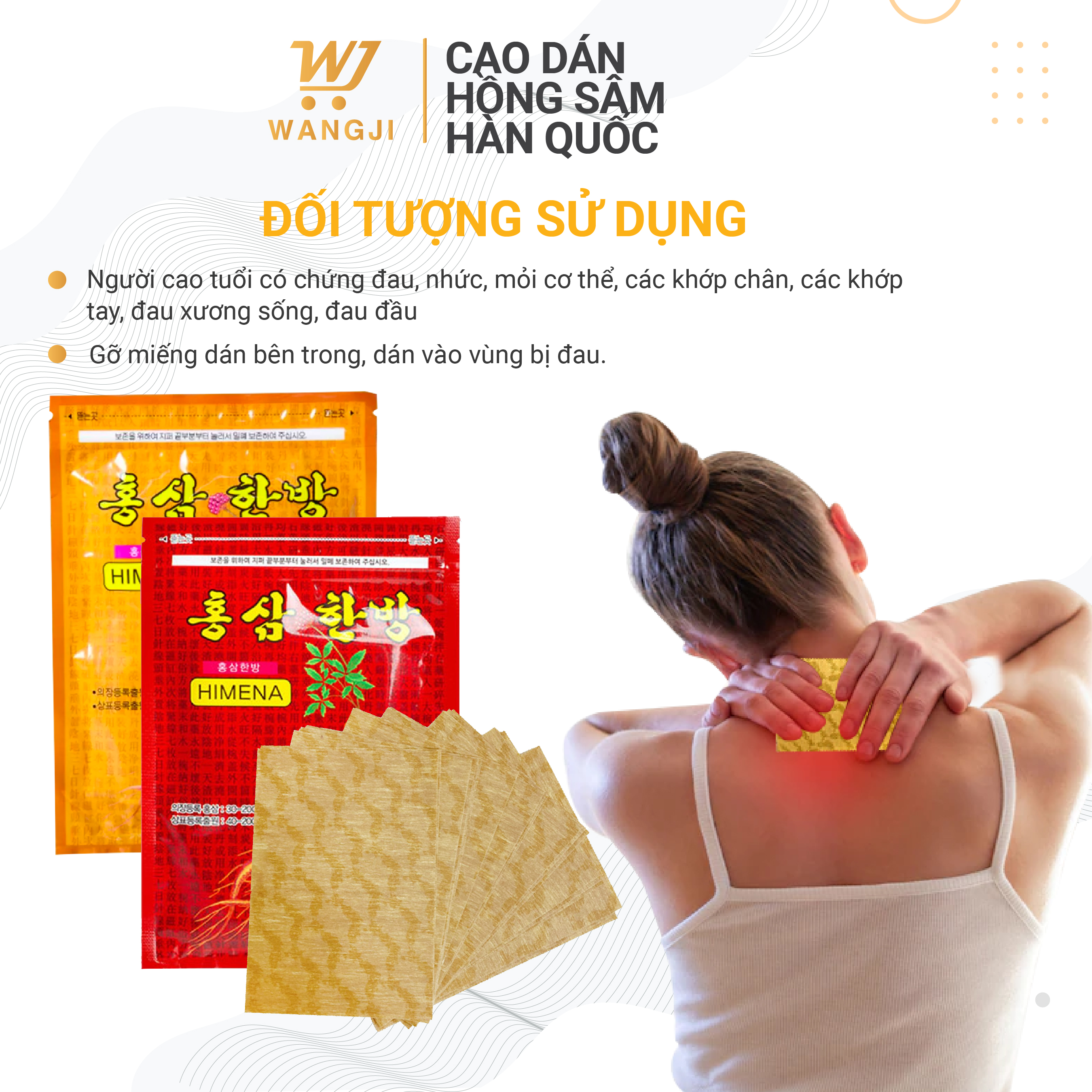 Cao dán hồng sâm hàn quốc Himena giảm đau nhức túi 20 Miếng - Wangji