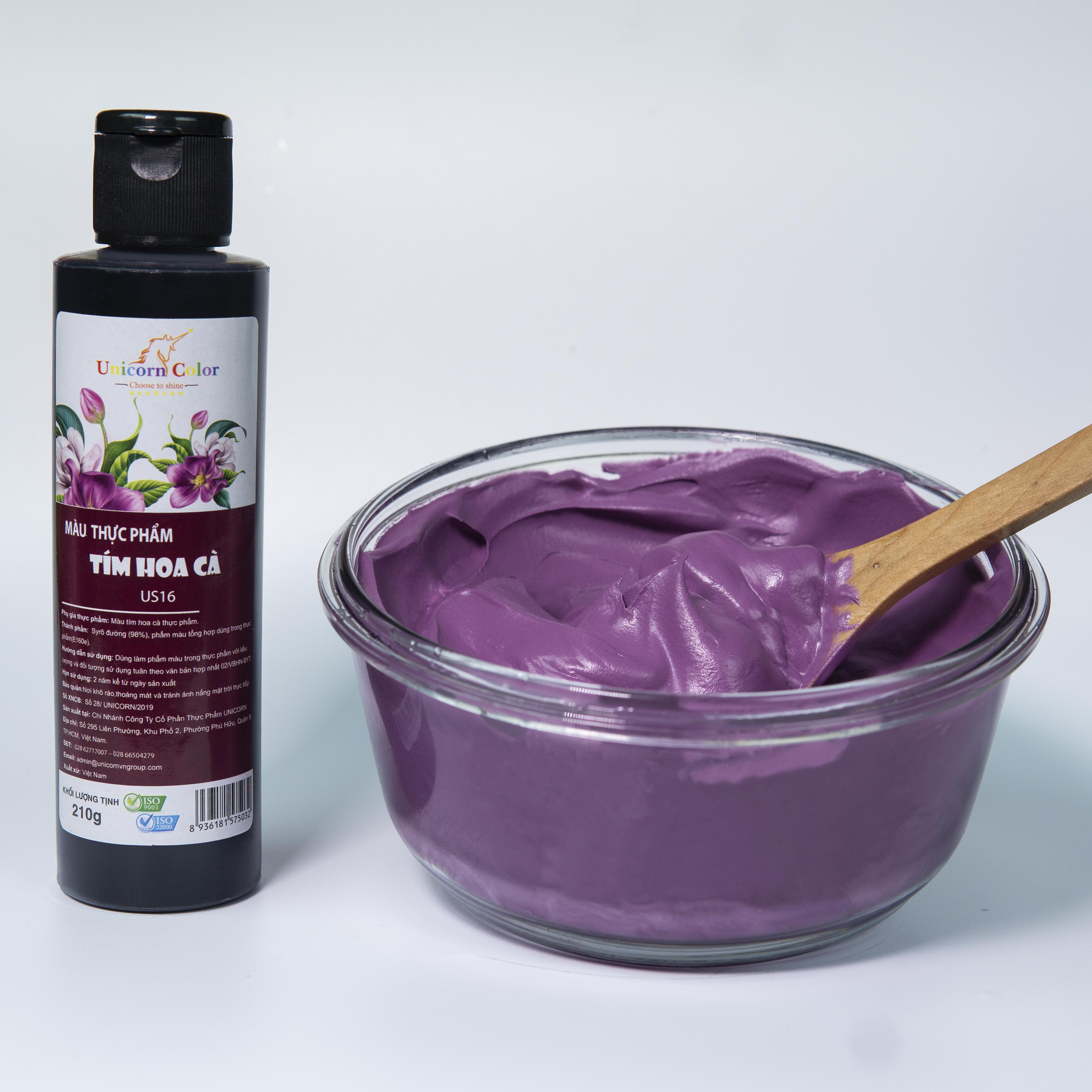Màu thực phẩm Siro UNICORN  Không đắng  - Màu tím hoa cà A03 lọ 210gr - Chuyên dụng trong bánh kem, bánh kẹo, món ăn, đồ uống... đạt đạt tiêu chuẩn ISO22000:2018