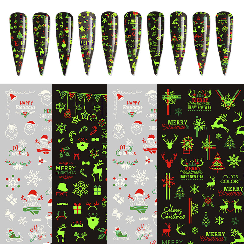Sticker noel dạ quang trang trí móng cy1