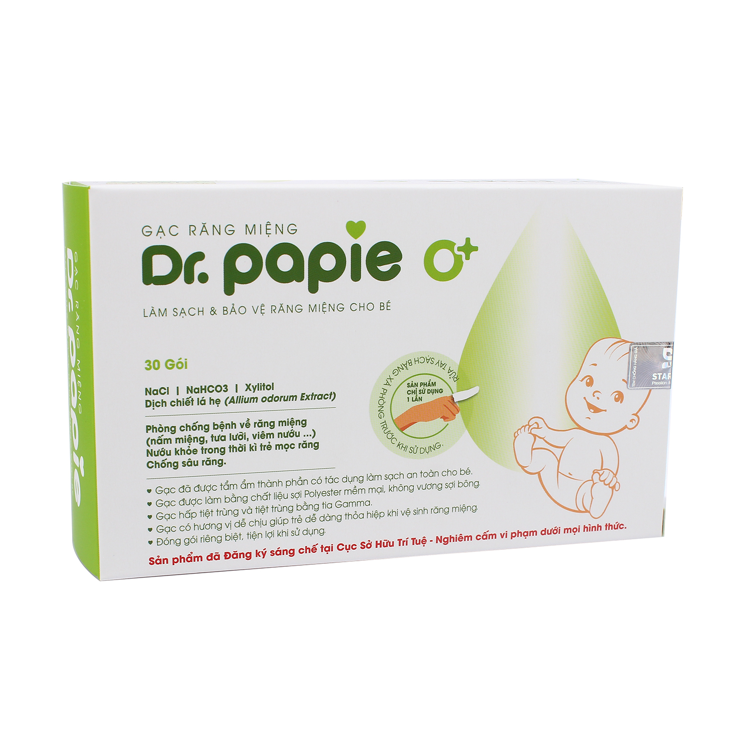 Gạc Rơ Lưỡi , Lau Răng , Rơ Miệng Cho Bé 30 Cái - Tặng 1 Móc Chịu Lực