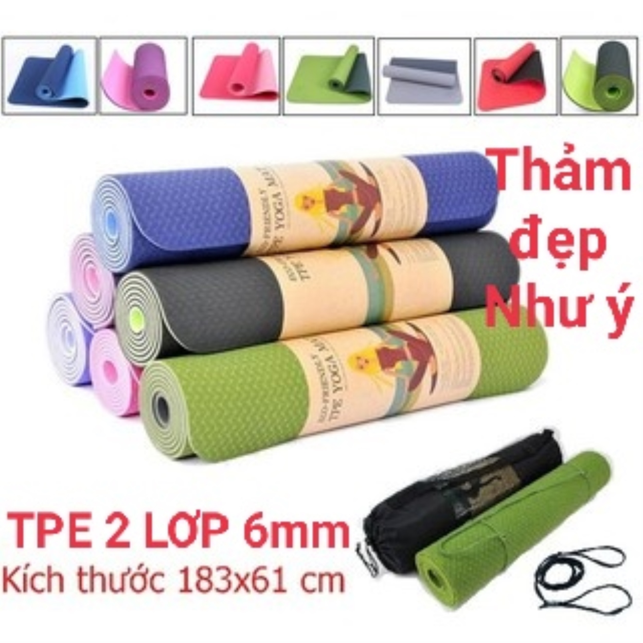 Thảm Tập YoGa -Thảm Tâp GYM 6mm Chống trượt tập thể dục tpe 2 lớp không mùi mẫu mới 2021