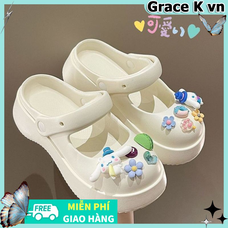 Dép Lê Chó Ngọc Bích Hoạt Hình Dép Nữ Đế Dày Hàn Quốc 4Cm