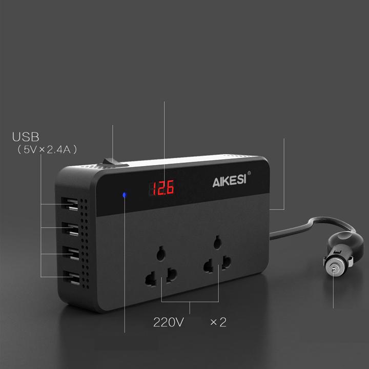 Bộ biến áp nguồn 12V  24V ra nguồn 220V - Bộ chuyển đổi nguồn 12V ô tô đầu ra 220V Đen Sạc đổi nguồn 12V-220V ô tô