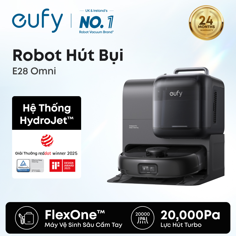 First Floor-Wash Mopping Robot eufy by Anker Robot Vacuum E28 Omni | HydrojetTM Self-Cleaning Mop | FlexiOne Portable Deep Cleaner| 20,000 Pa Turbo Suction Power | 0 Hair Tangle Brush | Edge Cleaning | All-in-One Station Model:T2352