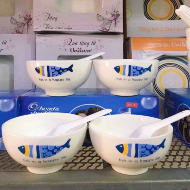 Bộ chén sứ cao cấp hàng quà tặng dầu gội Head