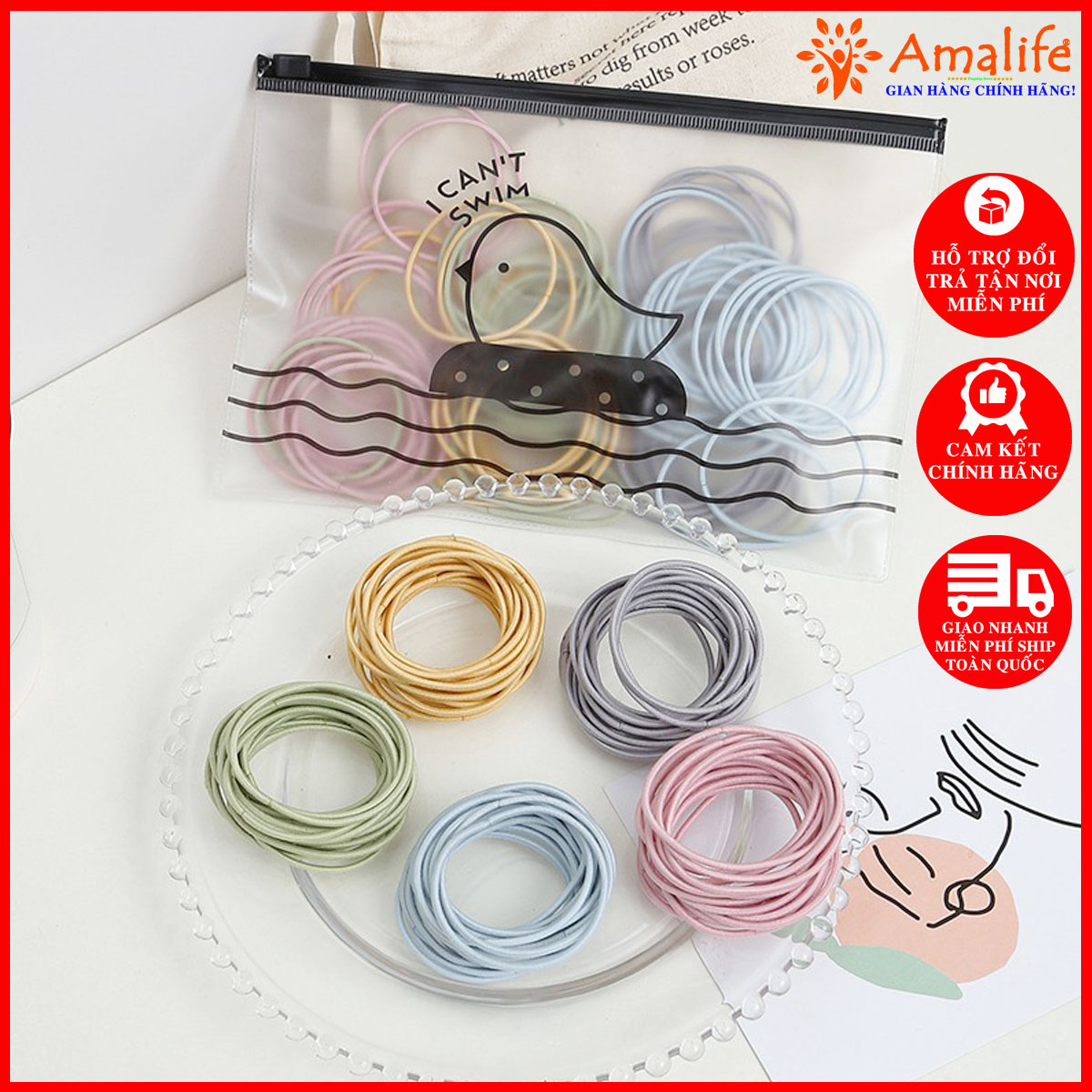 Set 100 Dây Chun Buộc Tóc Hàn Quốc Trơn Nhiều Màu – 100 Chun Buộc Tóc Hàn Quốc Cao Cấp Amalife