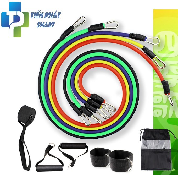 Bộ 5 Dây Tập Thể Dục Ngũ Sắc MÓC TO - Chất Liệu Cao Su Bền Dai Độ Đàn Hồi Cao Dễ Tập Luyện,độ bền cao không bị giãn, Tập được Nhiều Tư Thế Khác Nhau, Thích Hợp Cho Cả Nam Nữ. BH 1 ĐỔI 1( Gồm 11 Chi Tiết)