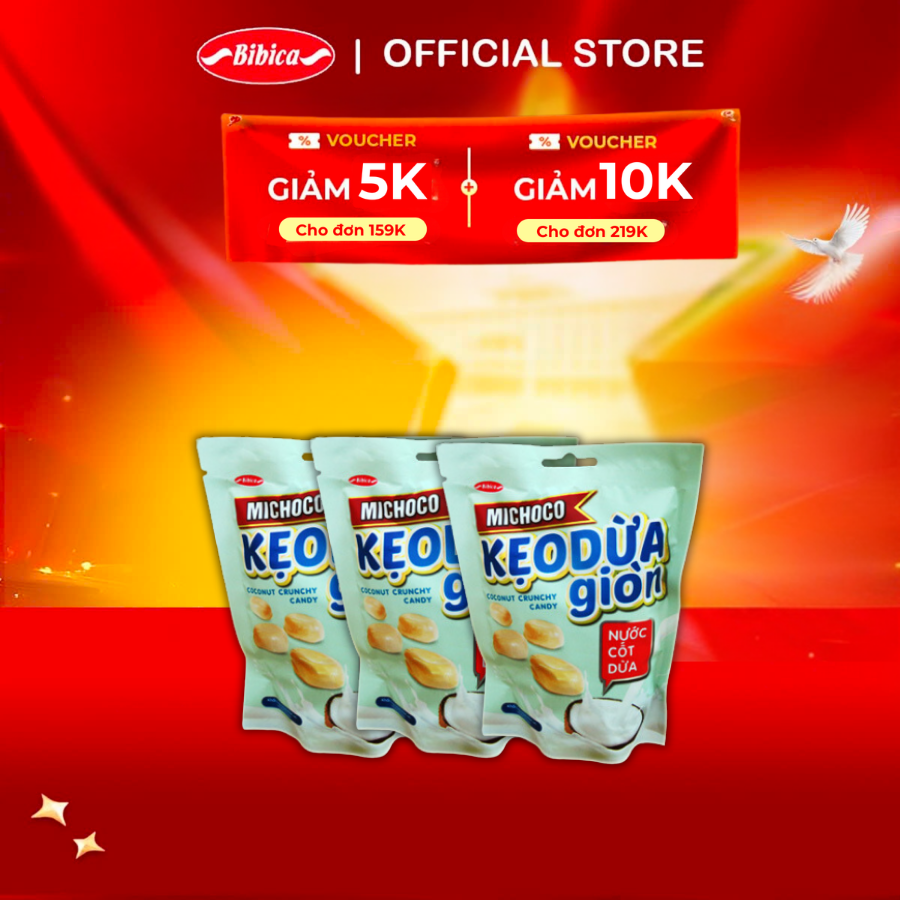 Combo 3 kẹo michoco dừa giòn nước cốt dừa bibica 100g
