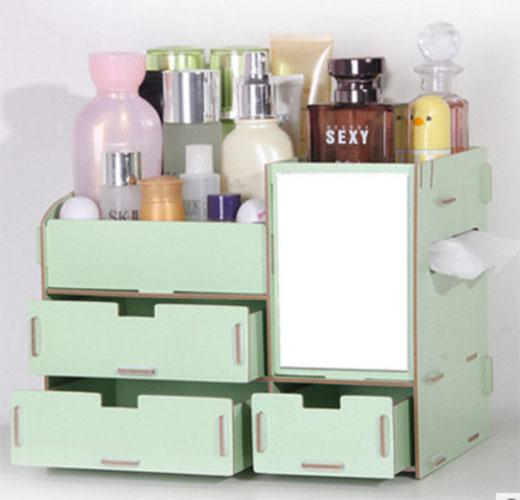 Tủ kệ đựng đồ trang điểm mỹ phẩm bằng gỗ ép có gương- xanh lá