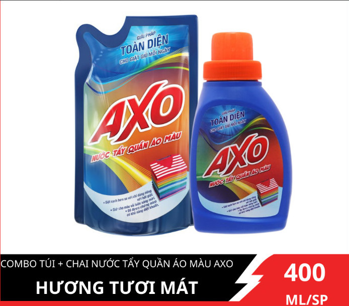 Combo chai + túi nước tẩy quần áo màu AXO 400ml