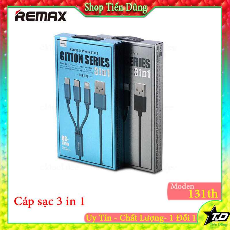 Cáp sạc 3 in 1 cho điện thoại Remax RC 131th thuận tiện khi dùng công suất 2.8A