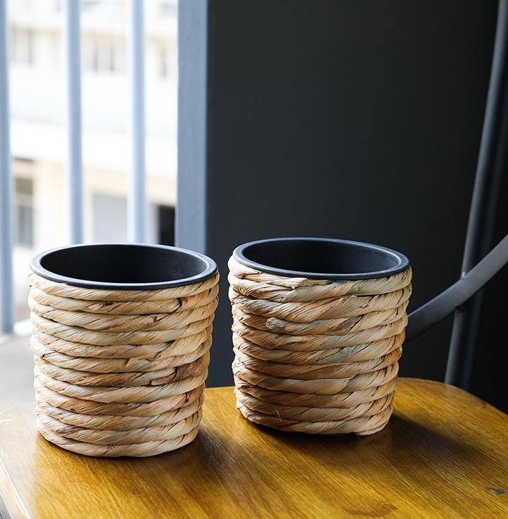 [Lubi Home] - Chậu trồng cây đan lục bình xoắn kẹp