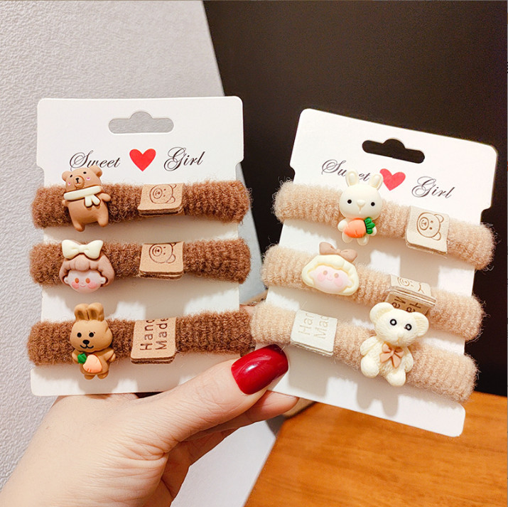 Set 3 dây chun buộc tóc sợi len to hình thú siêu xinh tini đi học chunlen097