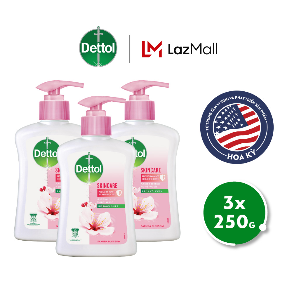 [LIVESTREAM] Combo 3 nước rửa tay Dettol kháng khuẩn dưỡng da, hương hoa anh đào - Chai 250g