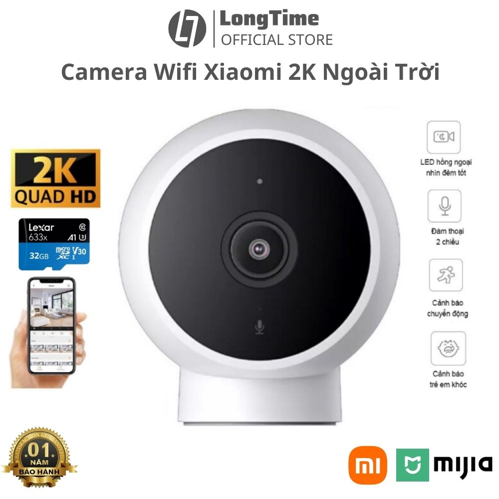 Camera Xiaomi 2K góc rộng kháng nước ip67 trong nhà ngoài trời Siêu rõ nét phát hiện chuyển động đàm thoại hai chiều bảo hành 12 tháng Longtime