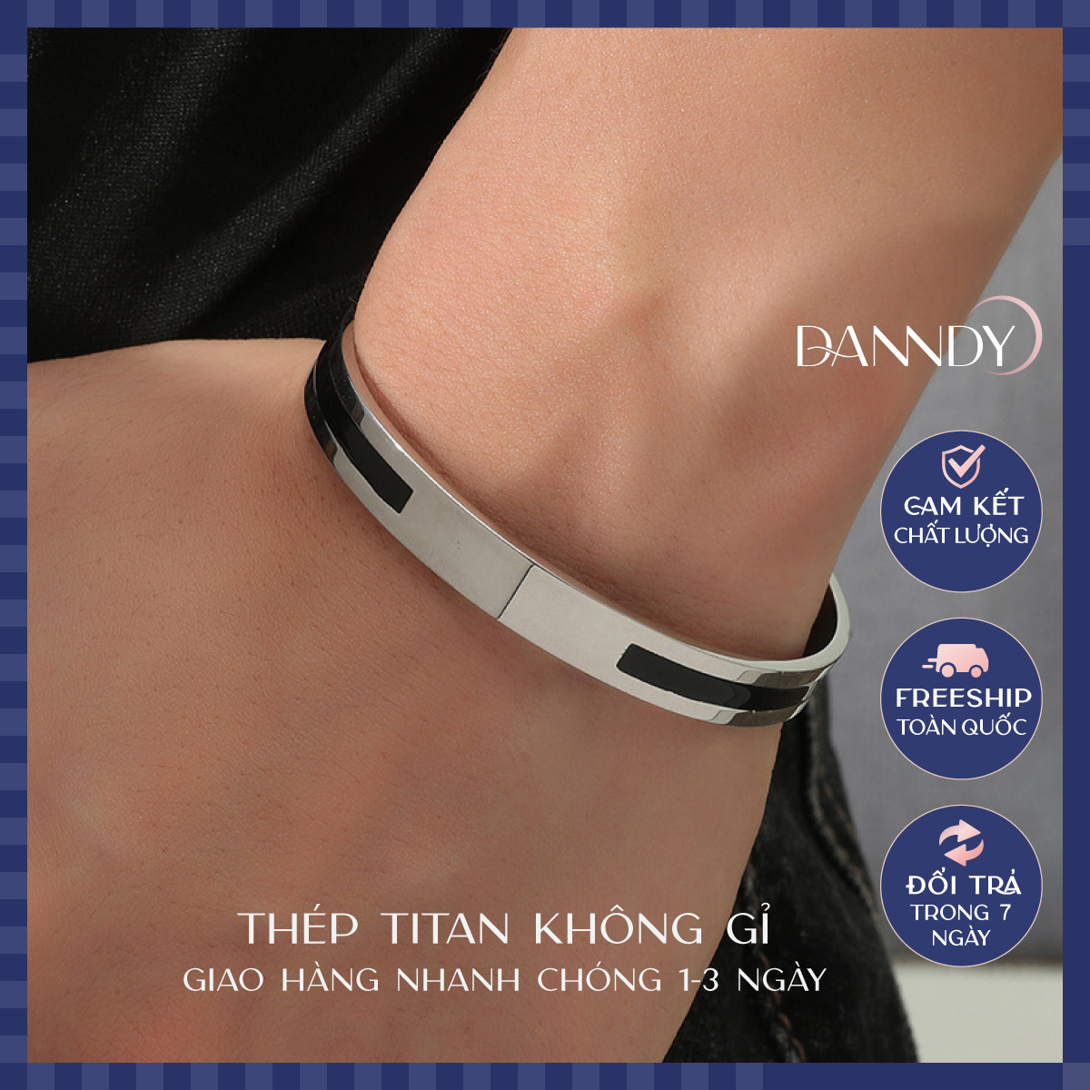 Vòng tay nam thép tian không gỉ vòng cuff titan vòng tay nam đẹp ngầu cao cấp | Dandy