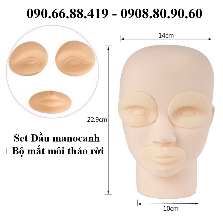[HCM]Set Đầu manocanh Silicon mềm học phun xăm + 1 Bộ mắt môi tháo rời
